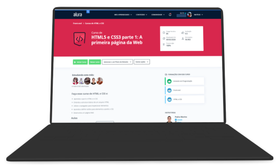 Notebook com tela de um curso que pode ser baixado